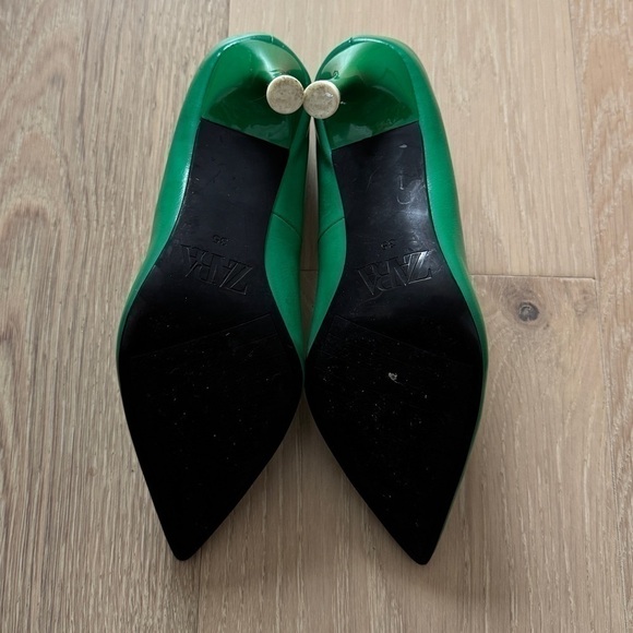 Zara Green Leather Heels - Picture 4 of 6